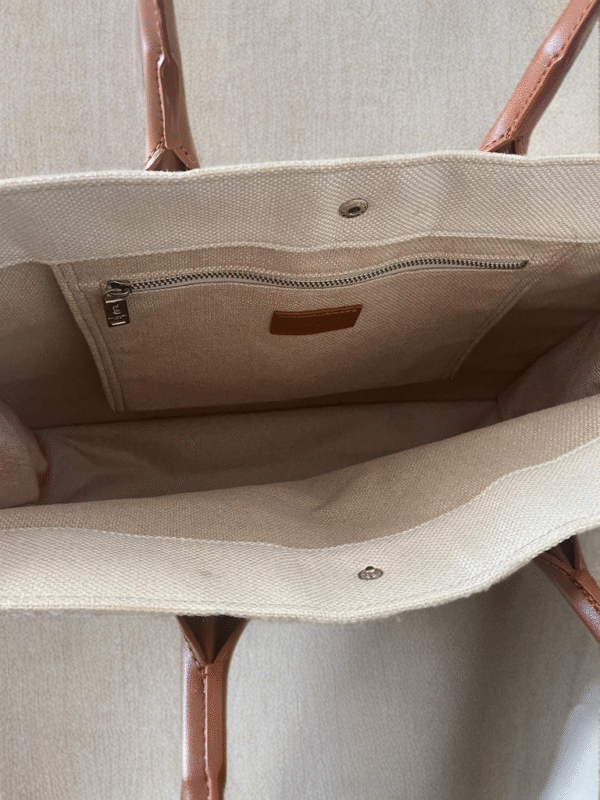 Saint Laurent Rive Gauche Tote Bag – Bej / Kahverengi Deri Saplı - Görsel 3