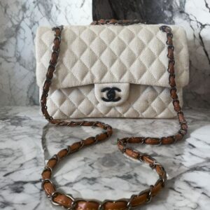 Chanel Classic Flap Bag – Keten Bej / Kahverengi Zincir Askılı